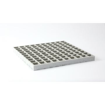 Caillebotis polyester Isophtalique Maille 38x38 Epaisseur 30 mm, Antidérapant concave gris.